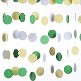 MOWO Spring Green Yellow White Paper Garland Circle Dots Hanging Decoration Wedding Favors Baby Boy Shower Birthday Party Decoration Table Centerpieces, 20ft
