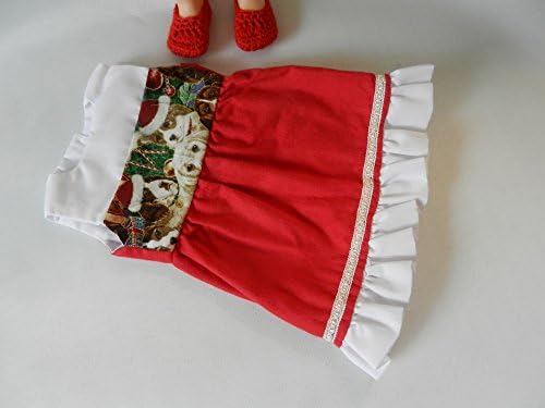 Christmas Dress Red with Christmas Dogs print and white trim fits American Girl, Journey Girls, Madam Alexander My Life, Springfield Collection and other 18 inch dolls, OOAK Red Slippers too.