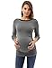 PattyBoutik Mama Trimmed Boat Neck Long Sleeve Maternity Tunic (Heather Gray L)
