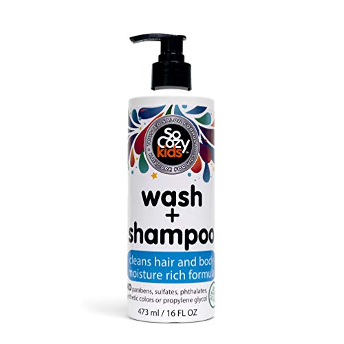 SoCozy Wash + Shampoo, for Kids 16 Fl Oz with Pump. Chemical Free. No Parabens, Phthalates, Sulfates, Gluten Free.