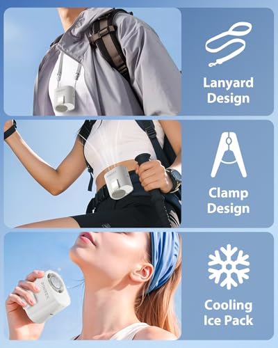 PINREK Clip-On Mini Fan, USB-C Rechargeable 15000 RPM Portable Cooling Fan | With LED Display 5-Level Adjustment, Clip Your Waist/Umbrella/Bicycle/Table, For Summer Use Outdoor, Home, Office, and Sports