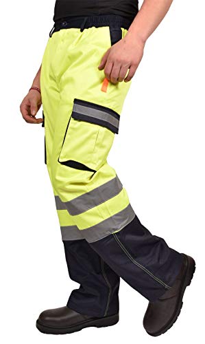 [- True Face Mens Hi Vis Work Cargo Trouser Reflective Safety Splashproof Visibility Highway  -]