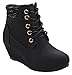 Kids Girls Sally28 Lace Up Faux Nubuck Knit Sweater Cuff Wedge Ankle Boot Booties