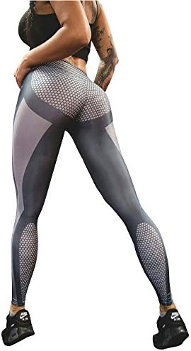 Helerma Women's Long Sports Tights Gym Print Leggings Yoga Pants (Small / 2/4, Gray)