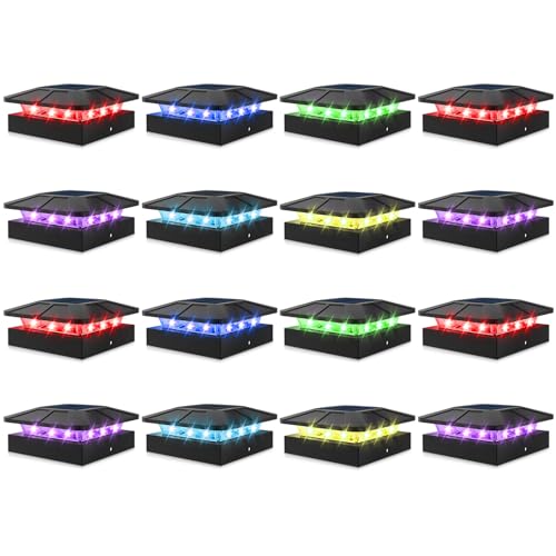 Peasur 16 Pack 4x4 Solar Post Cap Lights RGB Color