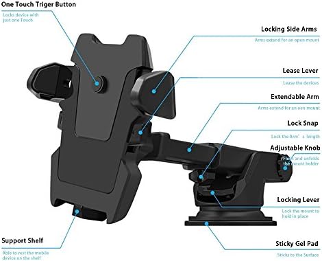 Long Arm Car Mount Holder - Easy to Put Phone in and Take out, Fit for iPhone 7 6 5/S/Plus, Samsung Galaxy S7 6 5/Note/Edge and Nexus 6P 5X / Pixel XL and More - Windshield/Dashboard OK(Black)