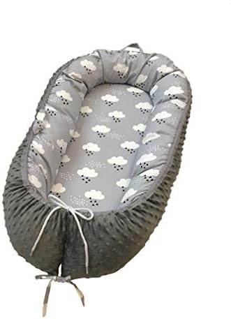 Portable Travel Infant Sleeper (Reversible) | Breathable Hypoallergenic Lounger Nest | Newborn Side Sleeper | Newborn Lounger | Baby Nest | Portable Bed | Portable Bassinet | 0-12 Months (Clouds)