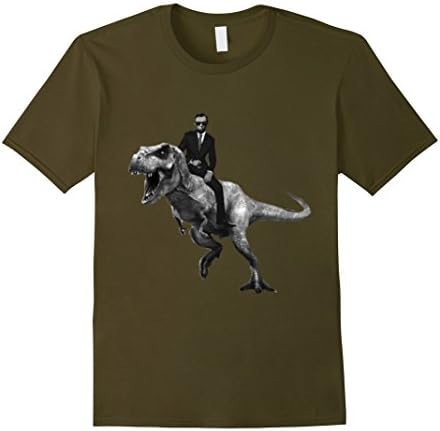 Mens ShirtWerks Mr. Abe Lincoln on a T-Rex T-Shirt Large Olive