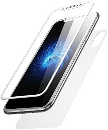 iPhone X Tempered Glass Screen Protector [Front + Back] Impact Resistance Full Coverage Anti-fingerprint Anti-Bubble High Definition Clear Screen Shield Lifetime Replacements Warranty-White