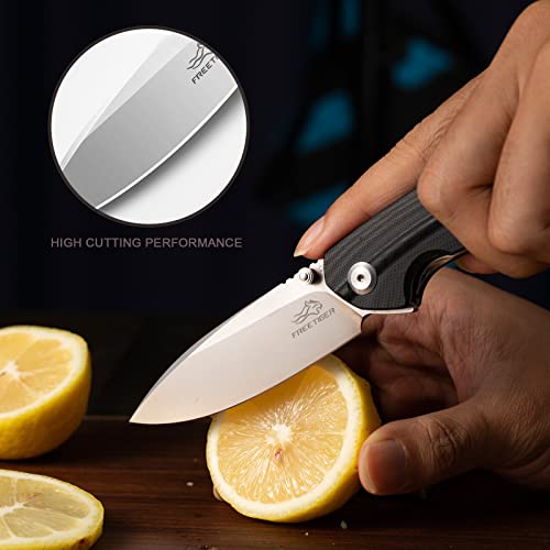 FreeTiger Pocket Knife for EDC D2 Satin Blade G-10 Outdoor Camping Hunting Folding Flipper Knife Ideal Tool Gift For Men Women (Green)