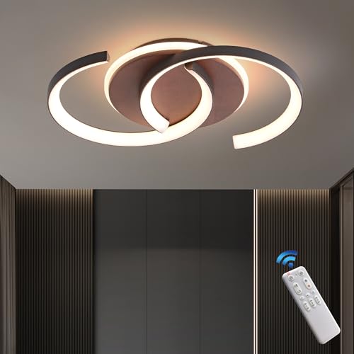 Meloweel Led Deckenleuchte Holz Dimmbar, Walnuss Schwarz „S“ 2-Ringe Modern Deckenlampe, 28W 40Cm 2800Lm 3000K-6000K Mit Fernbedienung, Schlafzimmerlampe, Flurleuchten, Memory-Funktion, 3W Nachtlicht