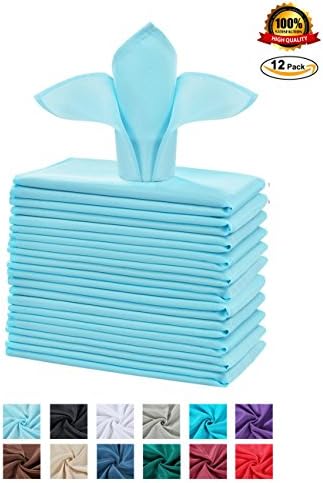 Polyester Cloth Napkins 1-Dozen, Solid Washable Fabric Napkins Set of 12, Perfect for Weddings, Parties, Holiday Dinner (20 x 20-Inch, Baby Blue)