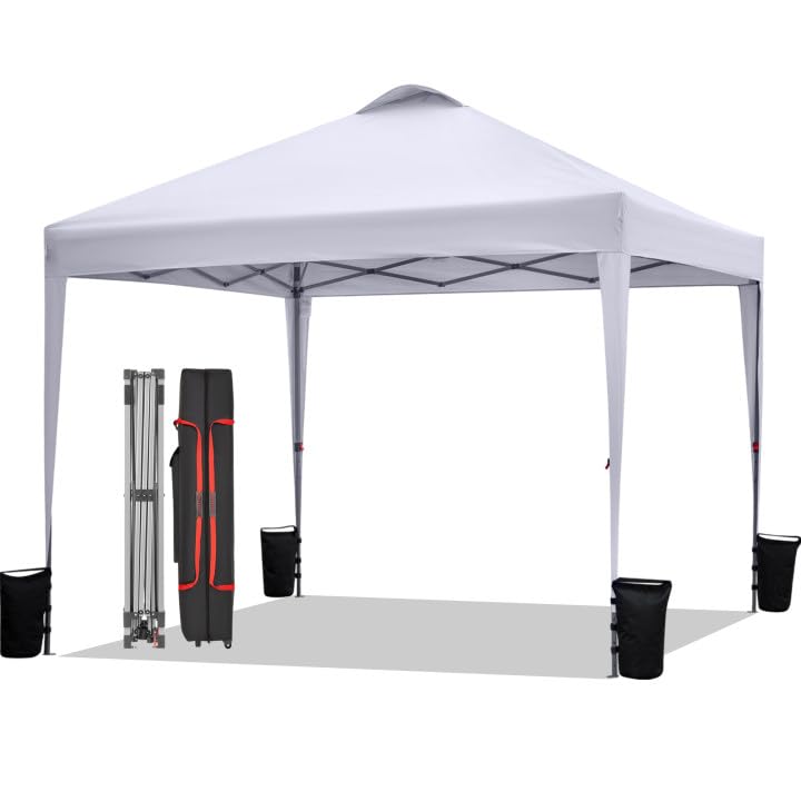 Photo 1 of ***FOR PARTS ONLY *** BONTEC 10x10ft Pop Up Canopy Tent, Portable Beach Tent and Instant Shelter, 1-Person Setup, Outdoor Sun Shade, Waterproof Folding Gazebo with Roller Bag and 4 Weight Bags, Silver- Coated Top, White