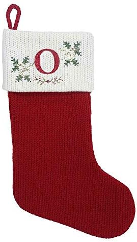 St Nicholas スクエア 赤と白 21インチ アイビーリーフ クリスマス ニット ストッキング 文字 O