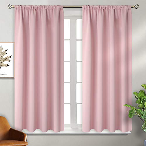 BGment Rod Pocket Blackout Curtains for Bedroom - Thermal Insulated Room Darkening Curtain for Living Room, 52 x 54 Inch, 2 Panels, Baby Pink