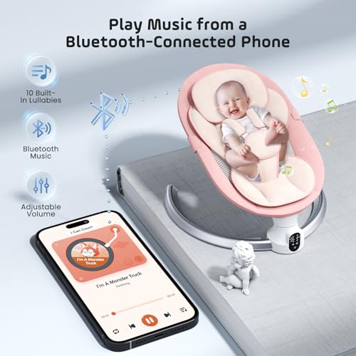 Helangel Baby Swing, Electric Rocker with App and Remote Control, Upgraded 5-Point Harness, 10 Bluetooth Songs and 5 Speed, Supports 20 lbs