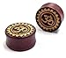 bOdfx Exclusive Ear Stretching Plugs. 1 Pair. Organic Wood Tunnels with Golden Om Inlay Ear Gauges