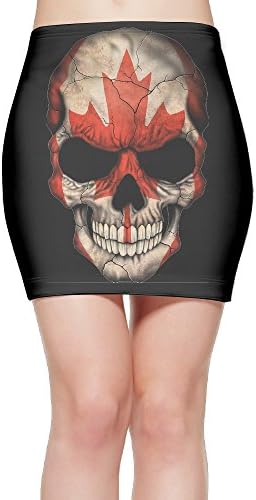 Canadian Flag Skull Maple Women's Bodycon Mini Knit Basic Stretch Short Pencil Skirt XL