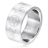Surgical Stainless Steel Ring with Pentagram and Tribal Designs - Size 13