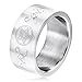 Polished Stainless Steel Engraved Pentagram Ring (10mm Wide) - Size 9