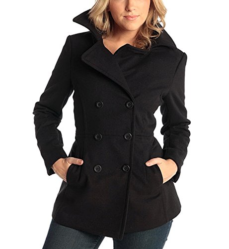 Alpine Swiss Emma Women's Black Wool 3/4 Length Double Breasted Peacoat Large