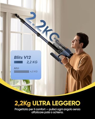 Aspirapolvere Senza Fili 58000Pa/ 50Min Aspirapolvere Lavapavimenti Potente Scopa Elettrica Senza Fili Ultraleggero,Antigroviglio,V12 Aspirapolvere Senza Sacco