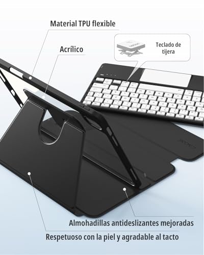 CACOE 360° Rotating Keyboard Case for iPad Air 8/7 Generation 2026/2025 M4/M3 11 Inch Air 6/5/4 with Touch Panel, 7 Color Backlight, Removable Wireless Keyboard, Black