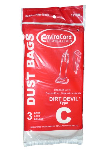 EnviroCare 3 Royal Dirt Devil MVP Upright Vacuum Cleaners Bags Type C for 3-727075-001, 3727075001, 727075, 3-700147-001, 3700147001, 700147, DD-3-700147-001, 3-700148-001, 700148, 774760, 8200, 8201, 088305