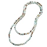 8mm Natural Amazonite & Blue Goldsand Long Beaded Necklace Handmade Jewelry for Women Men