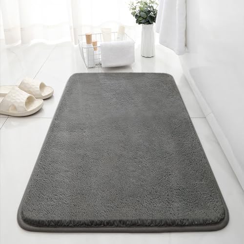 HANDYTOOLINC BATHROOM RUGS MAT 24″X59″NON SLIP THICK BATH MAT SOFT SHAGGY BATH RUG ABSORBENT BATHROOM CARPET PLUSH RUNNER RUG MACHINE WASHABLE BATH MATS FOR BATHROOM SHOWER, BATHTUB (GREY,24″X59″)