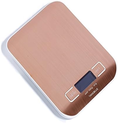 TANGBLUE Digital Kitchen Scale High Accuracy Multifunction Food Scale, 11 lb 5 kg, Tare & Auto Off (Batteries Included) (Rose Gold)