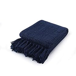 Chunky Knit Throw Blanket, Navy Blue Soft Warm Cozy