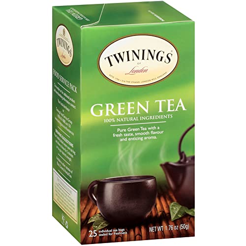 TWININGS OF LONDON PURE GREEN TEA BAGS, 25 COUNT