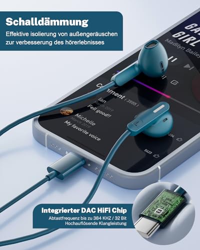 USB C Wired Headphones for Samsung Galaxy S25 S24 S23 S22 Ultra S26 S21 A55 A56 A16 A54 5G In-Ear USB C Headset with Microphone Headphones USBC for iPhone 17 16 15 Pro Max Air Pixel 9 8 Xiaomi 14