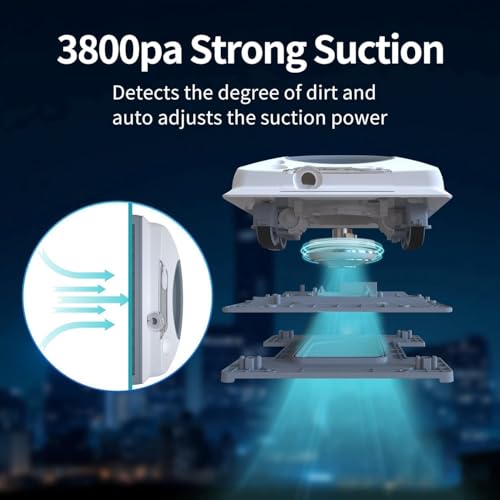 Fmart W6 Robot Limpiador de Ventanas de Doble Cara, 3800 Pa Robot Inteligente de Limpieza de Ventanas de succión Fuerte, aplicación y Robot de Control Remoto, Adecuado para Ventanas de Altura Alta al