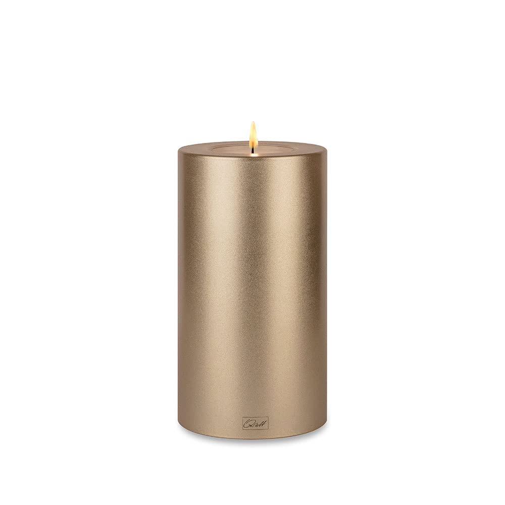 Qult Farluce Trend Cream Gold Metallic Matt Diameter 10 cm • Tea Light Holder in Candle Shape • Plastic Candle in Candle Look • Tea Light Candle with Tea Light Insert • Includes Tea Light (Height 18