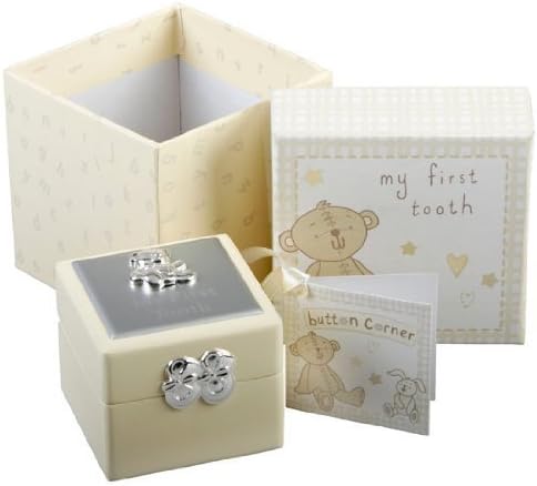 Baby Christening Gift. Button Corner First Tooth Box
