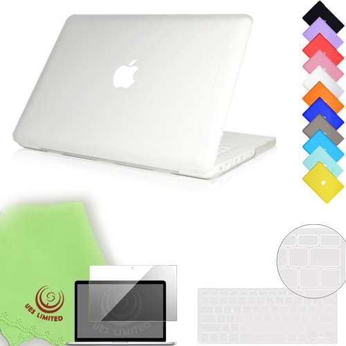 UESWILL 3in1 Matte Hard Shell Case Cover Compatible with 13 inch White Unibody MacBook Model A1342 + Keyboard Cover and Screen Protector + Microfibre Cleaning Cloth, Clear