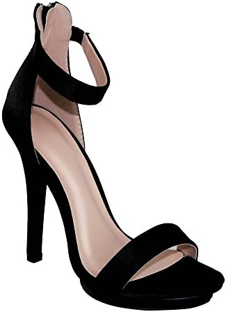 Wild Diva Women's High Heel Sandals Open Toe Ankle Strap Amy-01 (8, Black Satin)