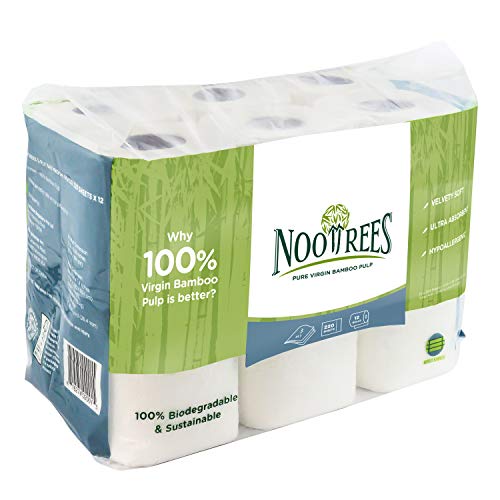 NooTrees Bamboo 3ply Bathroom Tissue, 220 Sheets, 12 Rolls, Ecofriendly, 100 Percent