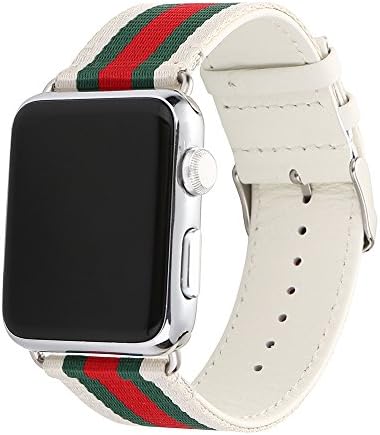 For Apple Watch Band！JYHOO Nylon Leather Sport Replacement Strap Wrist Band With Metal Adapter For Apple Watch Iwatch Series 1 Series 2 Series 3 (38MM WHITE)
