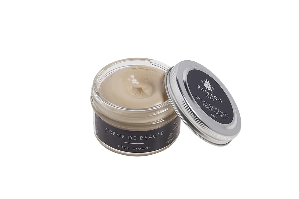 Famaco Beige Biscotte Cream Polish 50ml. Duluxe cream polish for leather goods, nourish and potect your leather using cream polish