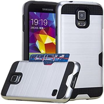 Galaxy S5 Case, Asstar [Stand Feature] Card Slot Case [Anti Scratch] Dual Layer Shockproof [Soft Rubber Bumper] Hybrid Protective Card Case for Samsung Galaxy S5 (Silver)