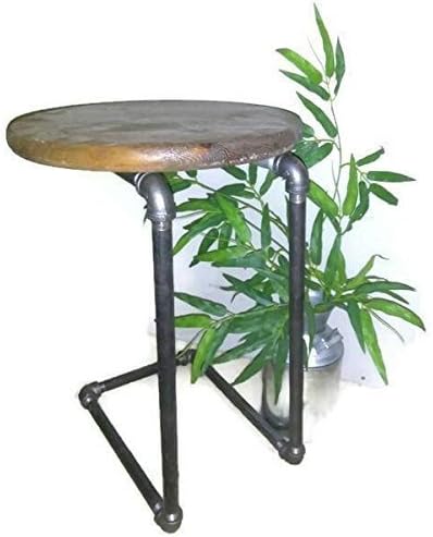 Industrial Pipe Side Table - Round Wooden Table Top - Steampunk Furniture