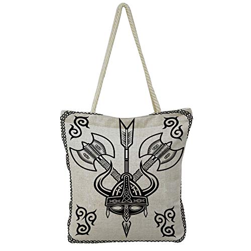 iPrint Handbag Cotton and Linen Shoulder Bag Modern Stylish,Axe Antique War Celtic Style Medieval Battle Art,Personalized Customization