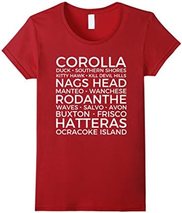 Womens Outer Banks North Carolina Towns T Shirt OBX Souvenirs XL Cranberry