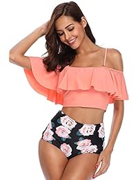 Donnalla traje de baño de dos piezas con volantes y hombros descubiertos para dama