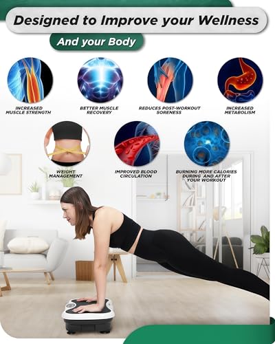 Vibration Plate Exercise Machine, with Bluetooth Speaker, Resistance Bands and Remote, Power Platform for Lymphatic Drainage, Full Body Workout Home Fitness Equipment