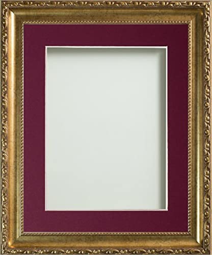 Frame Company Brompton Gold 16x12 inch Frame With Plum Mount for Image 14x10 inch *Choice of sizes* Fitted with Real Glass