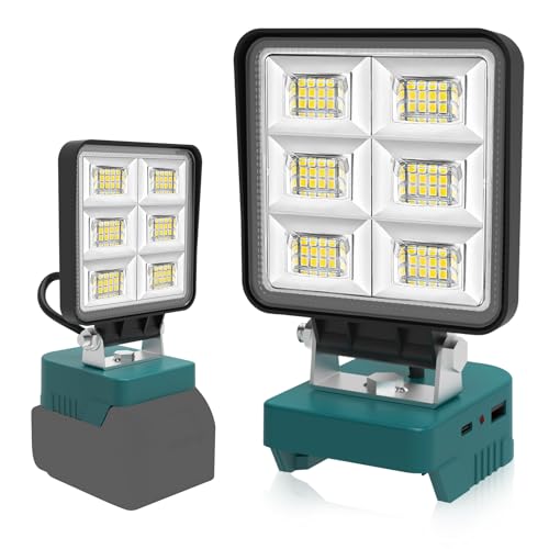Akku Lampe Kompatibel mit Makita 18V Akku, 48W 5200LM LED Arbeitsleuchte Tragbares Flutlichter Baustellen Lampe mit USB & Typ-C, 2 Modi Akku Scheinwerfer für Camping, Autoreparaturen(Ohne Akku)